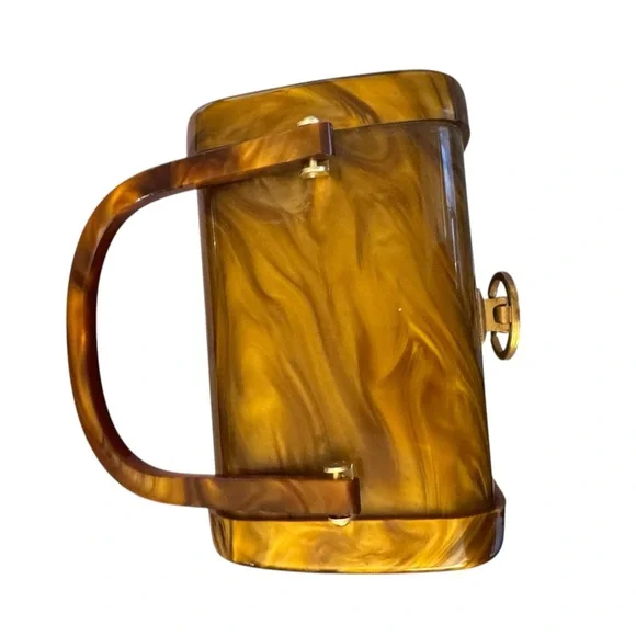 Vintage 1950s or 1960s butterscotch swirl Lucite box purse. - Picture 4 of 6